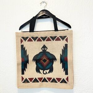 El Paso Saddle Blanket Co Tote Bag Aztec Turtle Jute Southwestern Boho